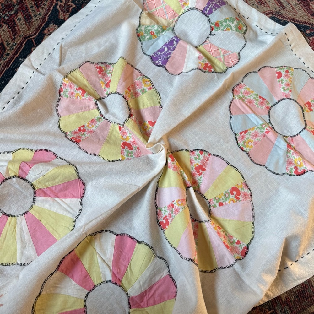 Vintage Patchwork Quilt Piece with Floral Patterns